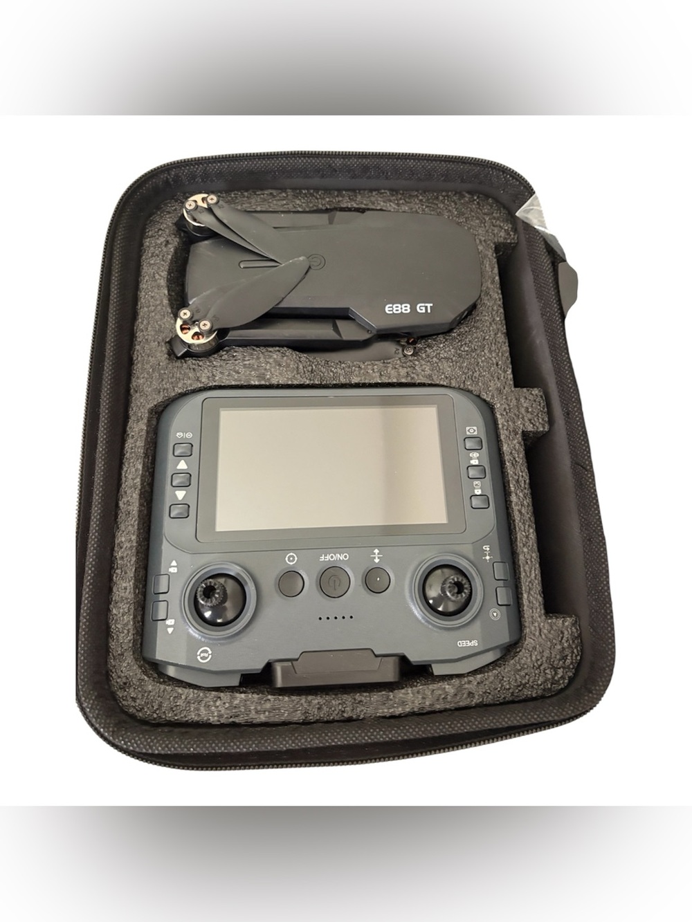 E88 GT Ready to Fly Folding Camera Drone w/ Screen Remote, Case, USB Cable